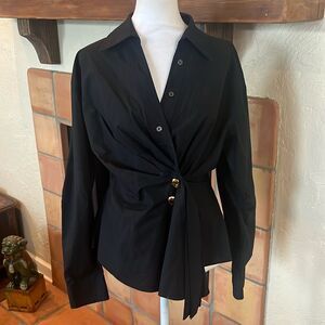 Tanya Taylor Orla Top Long Sleeve Black Gold Buttons Designer, size 6